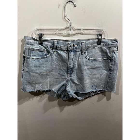 Gap 1969 Shorts Women's Size 31 Slim Denim Light Wash Distressed Patches Concert - Picture 1 of 9